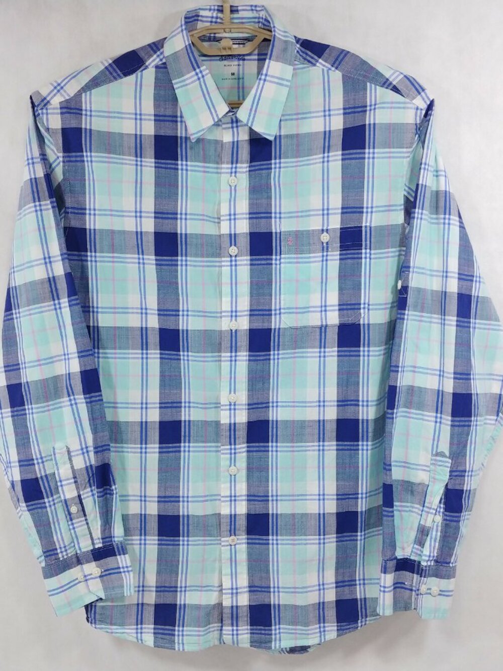 IZOD Saltwater Relaxed Classics Plaid Cool Cotton L/S Button Front Shirt Mens M